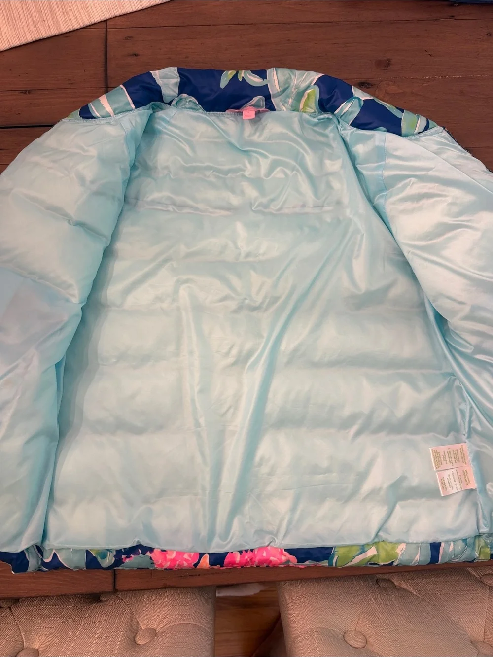 Lilly Pulitzer Puffer Down Jacket Carolena Ikat Blue Island Exotic size Small